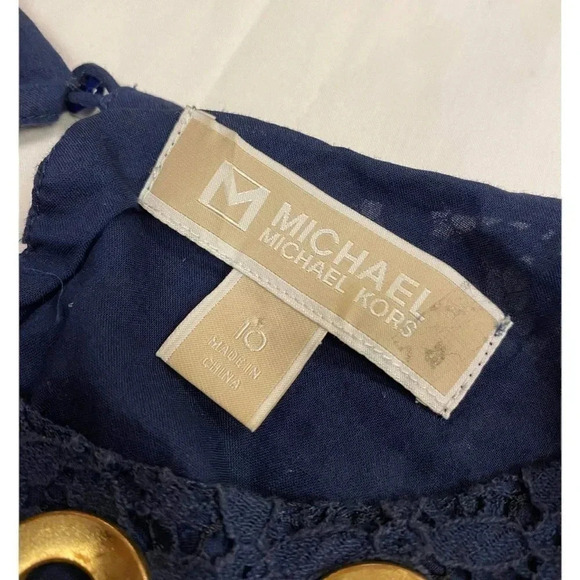 Michael Kors Grommet Neck Dark Blue Lace Sleeveless Dress Size 10 - Picture 6 of 9